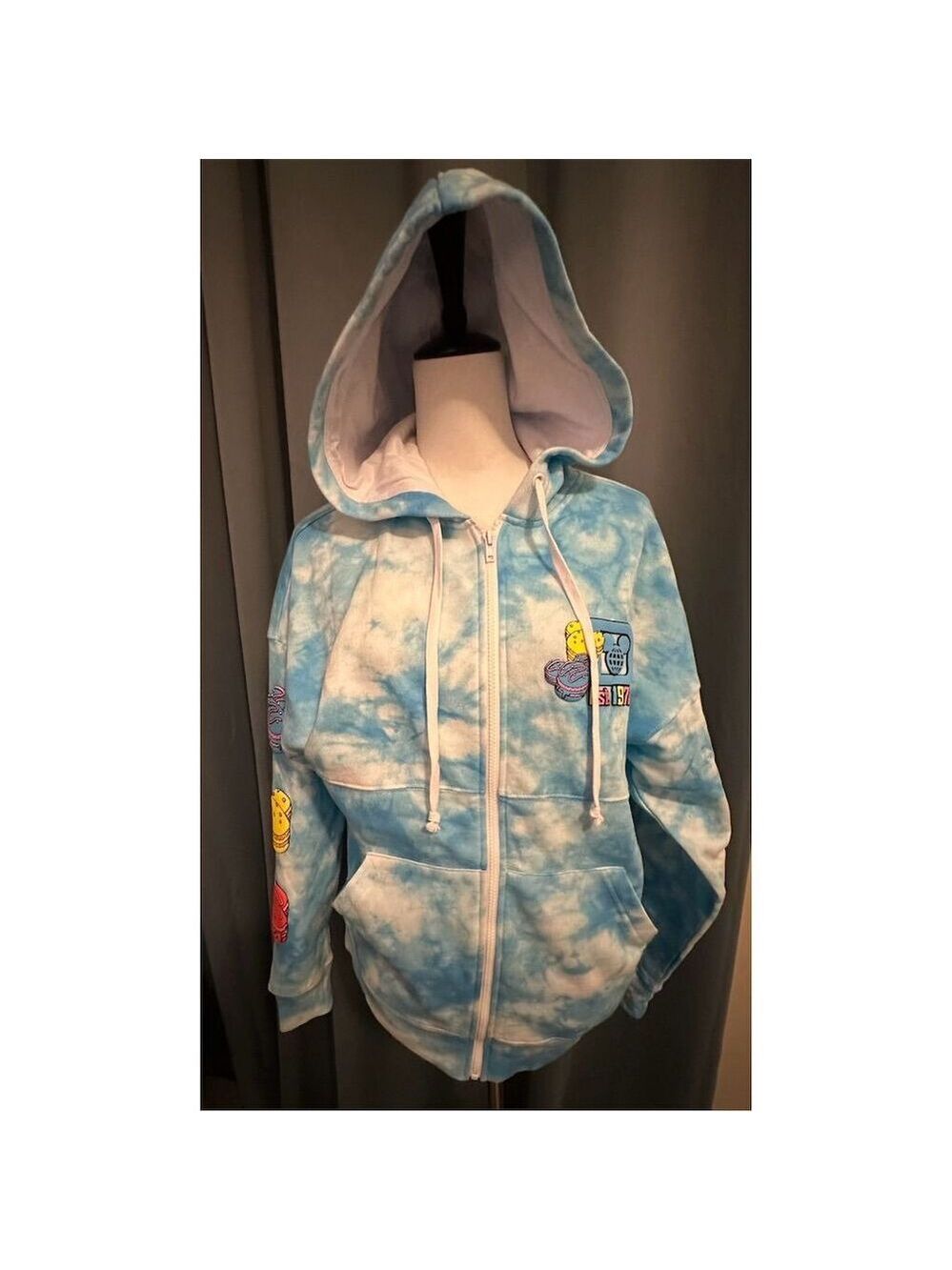 Disney Eats Collection Macaron Hoodie Jacket Unisex L Blue Tie-Dye